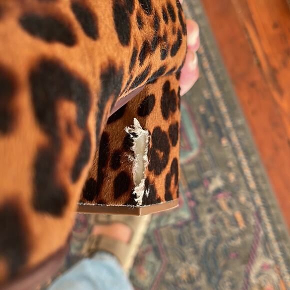 Madewell Amalia leather calf hair leopard print front zip heeled ankle booties - Picture 6 of 8